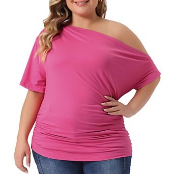 Plus Size Tops For Women One Shoulder Short Sleeve Blouses