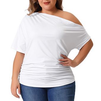 Plus Size Tops For Women One Shoulder Short Sleeve Blouses