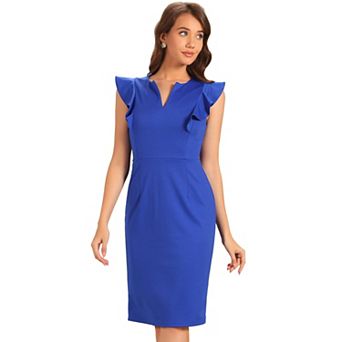 Sleeveless Sheath Dress for Women Ruffles V Neck Split Work Pencil Dresses