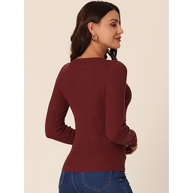 Women's Fall Winter Long Sleeve Cut Out Cross Front Pullover Sweater Ribbed Knitted Tops
