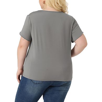 Plus Size Summer T-shirts For Women Casual Lace V Neck Short Sleeve Tunics Basic Tops Blouses