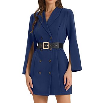 Women's Elegant Slit Sleeve Button Down Work Office Belted Blazer Dress