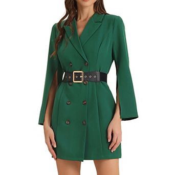 Women's Elegant Slit Sleeve Button Down Work Office Belted Blazer Dress