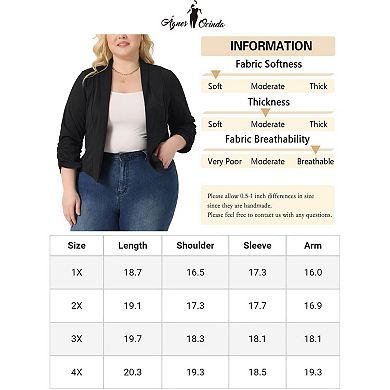 Plus Size Blazer For Women 3/4 Sleeve Ruched Open Front Cardigan Jacket Work Office Blazers