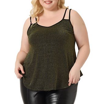 Plus Size Tops For Women Sleeveless V Neck Tank Cami Party Glitter Sparkle Tops