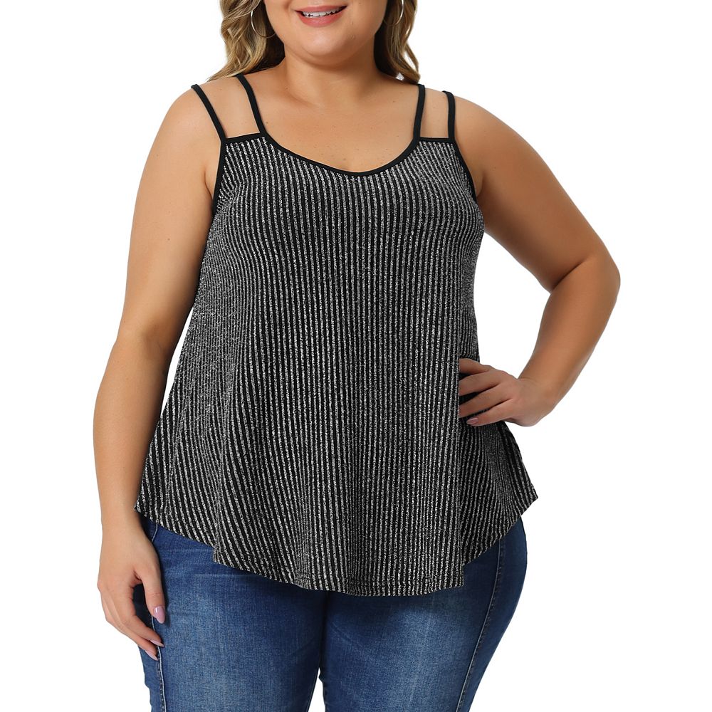 Plus Size Tops For Women Sleeveless V Neck Tank Cami Party Glitter ...