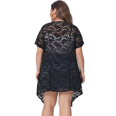 Plus Size Cardigan For Women Lace Crochet Short Sleeves Sheer Cover Up