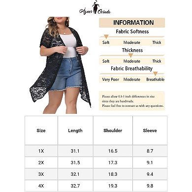 Plus Size Cardigan For Women Lace Crochet Short Sleeves Sheer Cover Up
