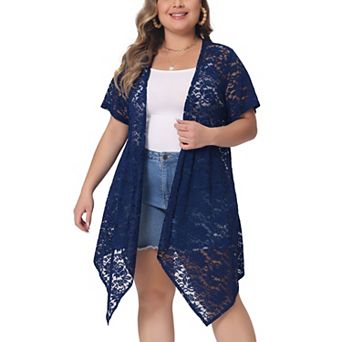 Plus Size Cardigan For Women Lace Crochet Short Sleeves Sheer Cover Up