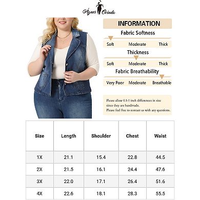 Plus Size Denim Vest For Women Sleeveless Lapel Button Down Classics Jean Waistcoat Jackets Vests