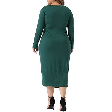 Plus Size Bodycon Dress For Women V Neck Long Sleeve Cocktail Dress