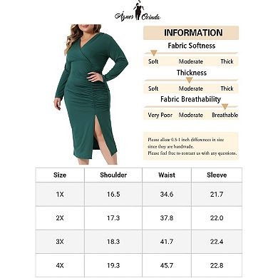 Plus Size Bodycon Dress For Women V Neck Long Sleeve Cocktail Dress