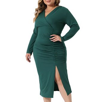 Plus Size Bodycon Dress For Women V Neck Long Sleeve Cocktail Dress