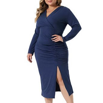Plus Size Bodycon Dress For Women V Neck Long Sleeve Cocktail Dress