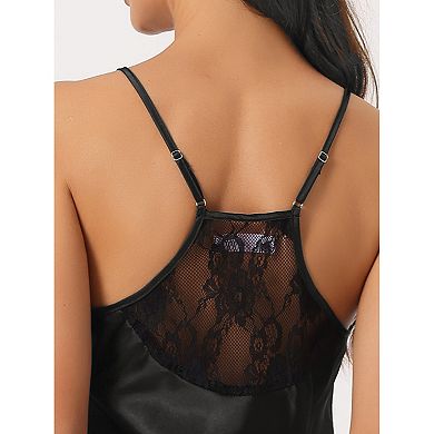 Women's Satin Pajamas Sleeveless Lace Trim Camisole Tops and Shorts Silky Lounge Sets