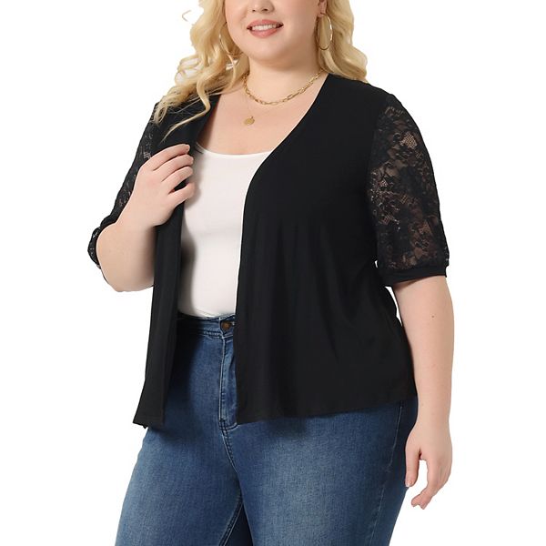 Plus Size Cardigan For Women Lightweight Lace Half Sleeve Open Front ...