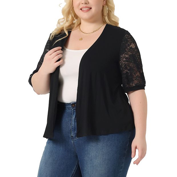 Plus Size Cardigan For Women Lightweight Lace Half Sleeve Open Front Cardigans