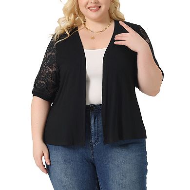 Plus Size Cardigan For Women Lightweight Lace Half Sleeve Open Front Cardigans