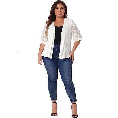 Plus Size Cardigan for Women Lightweight Lace Half Sleeve Open Front Cardigans
