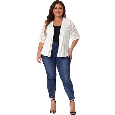 Plus Size Cardigan For Women Lightweight Lace Half Sleeve Open Front Cardigans