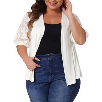 Plus Size Cardigan For Women Lightweight Lace Half Sleeve Open Front Cardigans