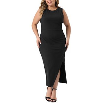 Plus Size Bodycon Dress For Women Elegant Knit Slit Tank Midi Ruched Sleeveless Summer Dresses
