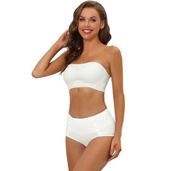 Women's Bandeau Bra Set Removable Straps Wirefree Non-slip Top Strapless Bra And Panty