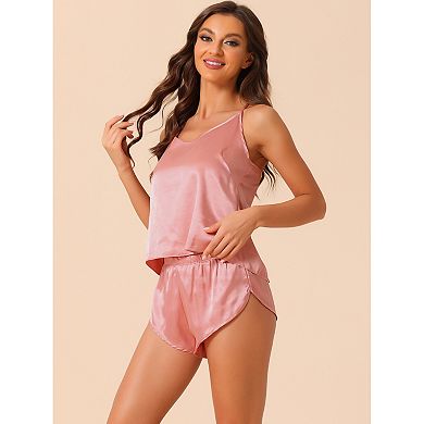 Women's Satin Pajamas Sleeveless Cami Sleepwear With Shorts Sliky Lounge Set