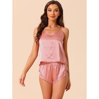 Women's Satin Pajamas Sleeveless Cami Sleepwear With Shorts Sliky Lounge Set