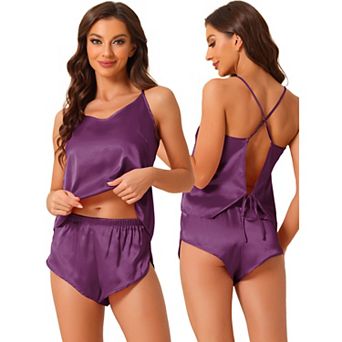 Women's Satin Pajamas Sleeveless Cami Sleepwear with Shorts Sliky Lounge Set