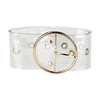 Women's Grommet Clear Transparent Pin Buckle Wide Waist Belts 29.53-37.40"