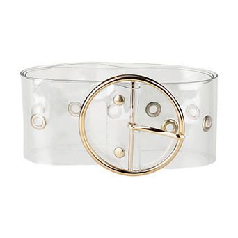 Women's Grommet Clear Transparent Pin Buckle Wide Waist Belts 29.53-37.40"