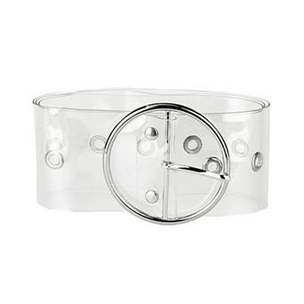 Women's Grommet Clear Transparent Pin Buckle Wide Waist Belts 29.53-37.40"