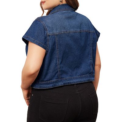 Plus Size Denim Vest Tops For Women Y2k Button Down Short