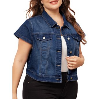 Plus Size Denim Vest Tops For Women Y2k Button Down Short Sleeve Streetwear Jean Jacket