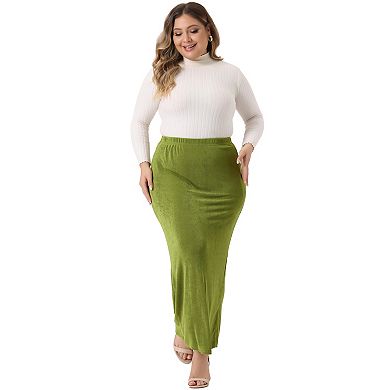 Plus Size For Women High Waist Stretch Elegant Office Work Bodycon Maxi Long Pencil Skirt