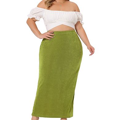 Plus Size For Women High Waist Stretch Elegant Office Work Bodycon Maxi Long Pencil Skirt