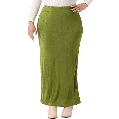 Plus Size For Women High Waist Stretch Elegant Office Work Bodycon Maxi Long Pencil Skirt