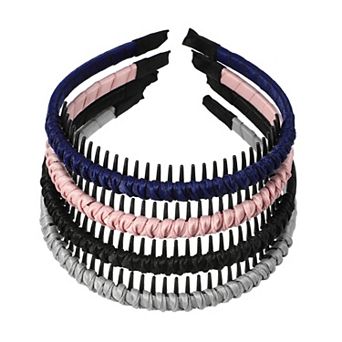 4 pc Teeth Comb Headband Tooth Comb Hair Hoop Pink Black Deep Blue Gray