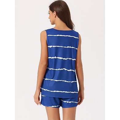 Women's Striped Round Neck Sleeveless Shirt Shorts Pajama Set 2 Piece Sleepwear