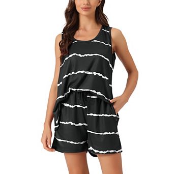 Women's Striped Round Neck Sleeveless Shirt Shorts Pajama Set 2 pc Sleepwear