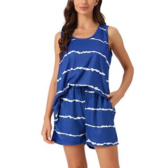 Women's Striped Round Neck Sleeveless Shirt Shorts Pajama Set 2 pc Sleepwear