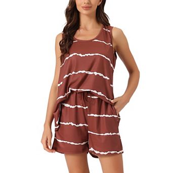 Women's Striped Round Neck Sleeveless Shirt Shorts Pajama Set 2 pc Sleepwear