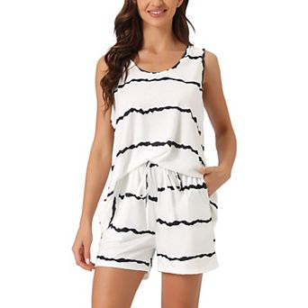Women's Striped Round Neck Sleeveless Shirt Shorts Pajama Set 2 pc Sleepwear
