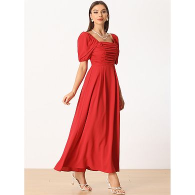Maxi Dress For Women Square Neck Ruched Sun Dresses