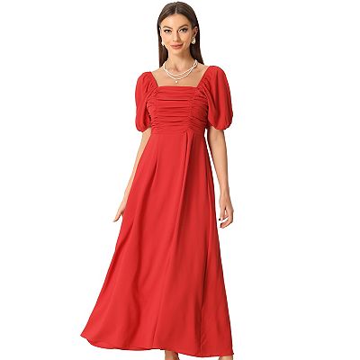 Maxi Dress For Women Square Neck Ruched Sun Dresses