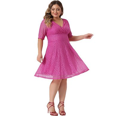 Plus Size Dresses For Women V Neck Swing A-line Cocktail Wedding Midi Lace Dress