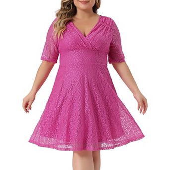 Plus Size Dresses For Women V Neck Swing A-line Cocktail Wedding Midi Lace Dress
