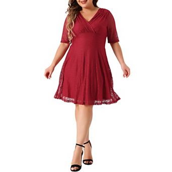 Plus Size Dresses For Women V Neck Swing A-line Cocktail Wedding Midi Lace Dress