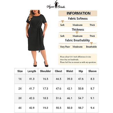 Plus Size Dress For Women Round Neck Short Sleeve Belted Knot Tie Midi Dresses